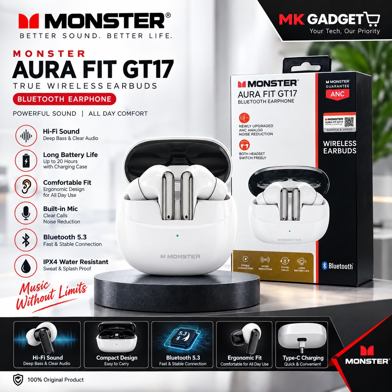 Monster Aura Fit GT17 True Wireless Earbuds